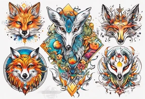 fisch, fuchs und eule , symetrie  sonne, universum, bunt, " sapere aude" tattoo idea