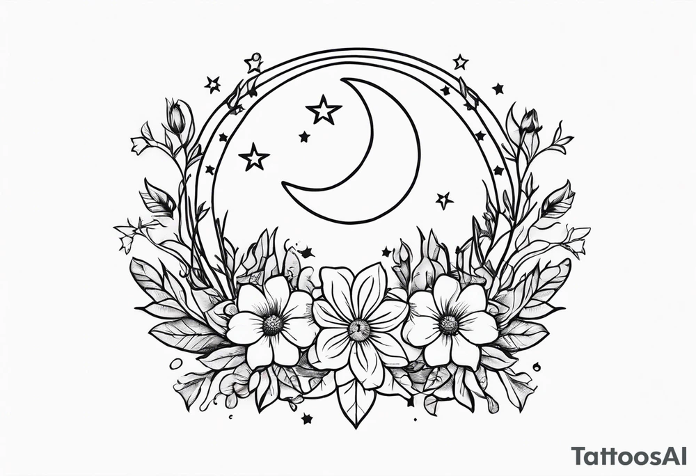 Western floral with stars and moon. Mirrored tattoo idea