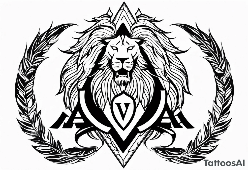 Valhalla sword shield lion 
 axe Valknut tattoo idea