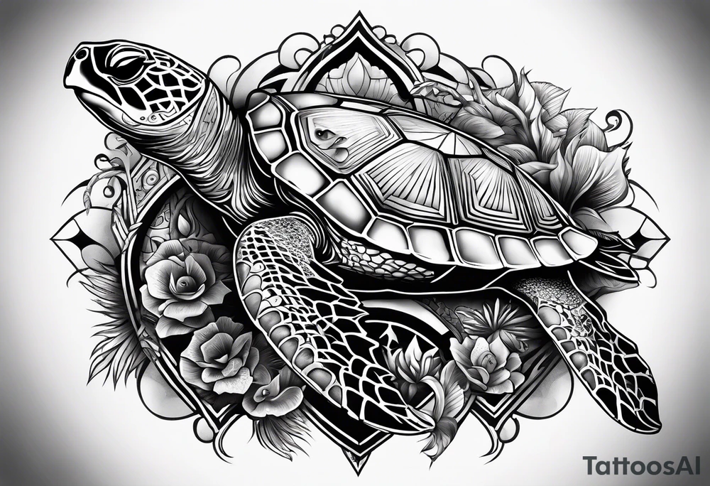 black and white, poly tribal, great white, sea turtle and broken anchor tattoo idea