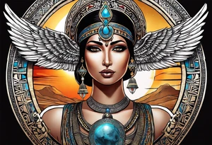Isis (top center): With wings and the sun disc on her head, holding the ankh.
arm tatto tattoo idea