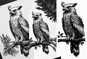 Harpy eagle perched on a branch tattoo idea