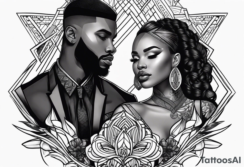 Black man and women together tattoo idea