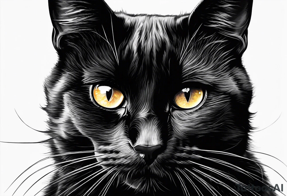 Photo realistic black cat head only facing forward tattoo idea Photo realistic black cat head only facing forward tattoo idea
