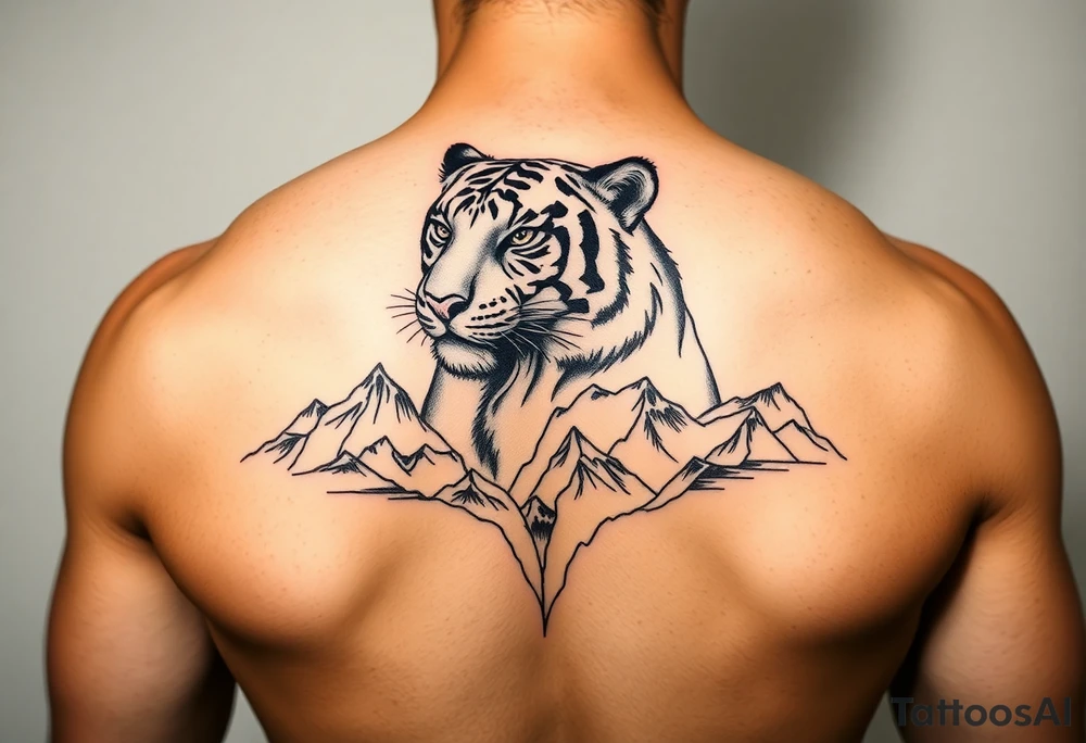 Tiger with mountains tattoo idea