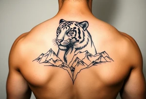 Tiger with mountains tattoo idea