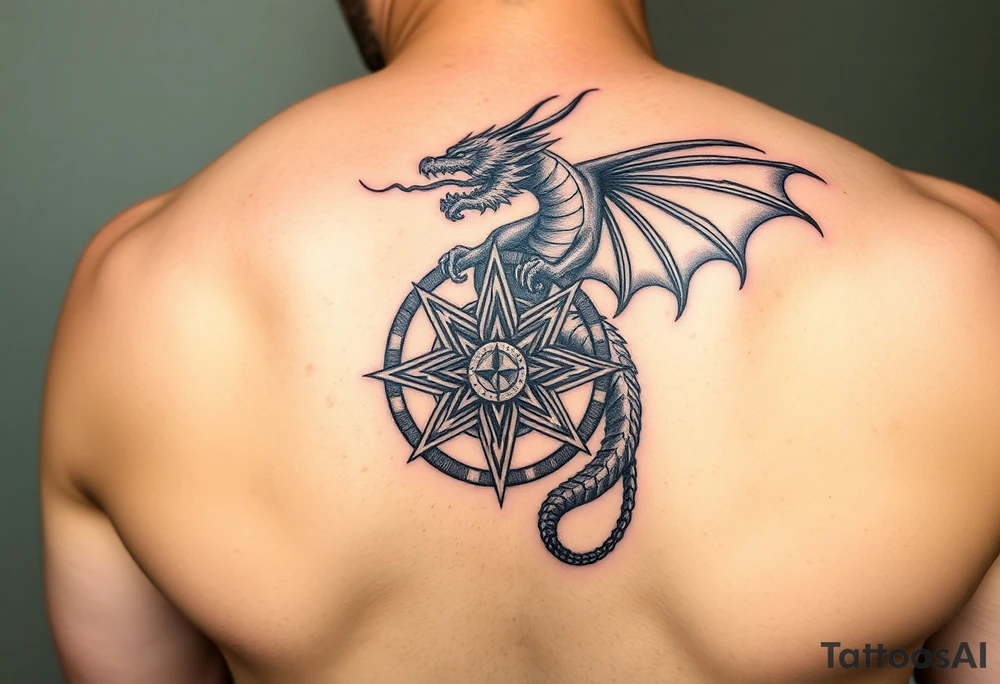 Masculine beautiful painterly dragon with celtic star tattoo idea
