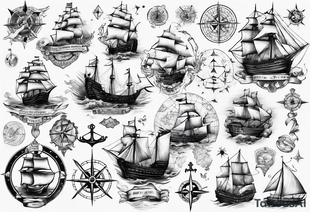 Maps, ships tattoo idea