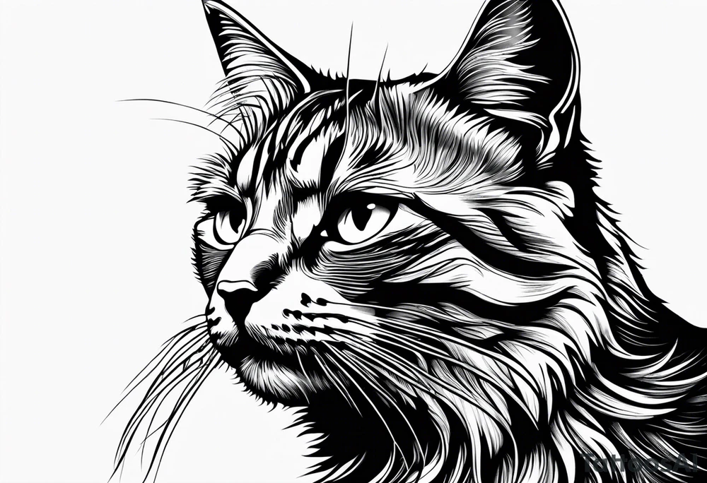 right side profile of a cat face tattoo idea