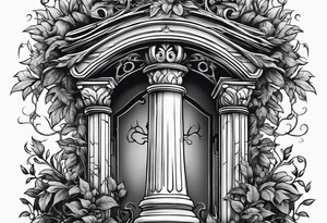 Grave stone with leafy vines wrapped around it tattoo idea