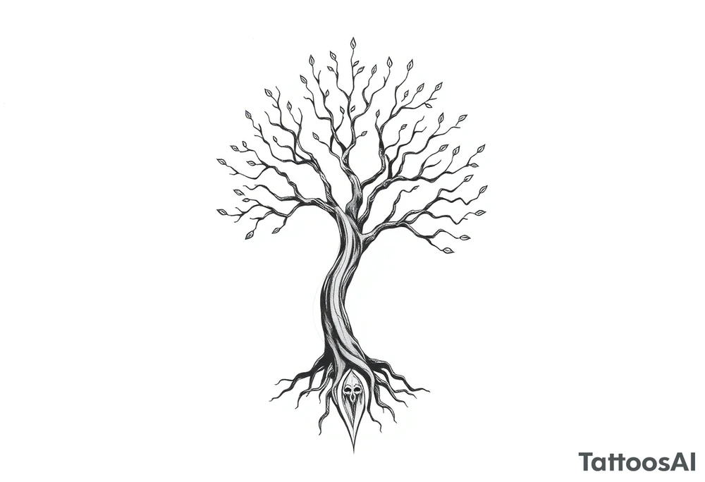 mystical tree of life with bringer of death tattoo idea