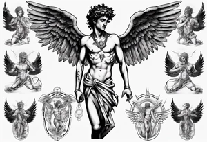 God hermes kneeling with wings wrapped around him tattoo idea