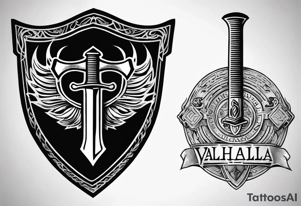 Valhalla shield sword axe fire tattoo idea