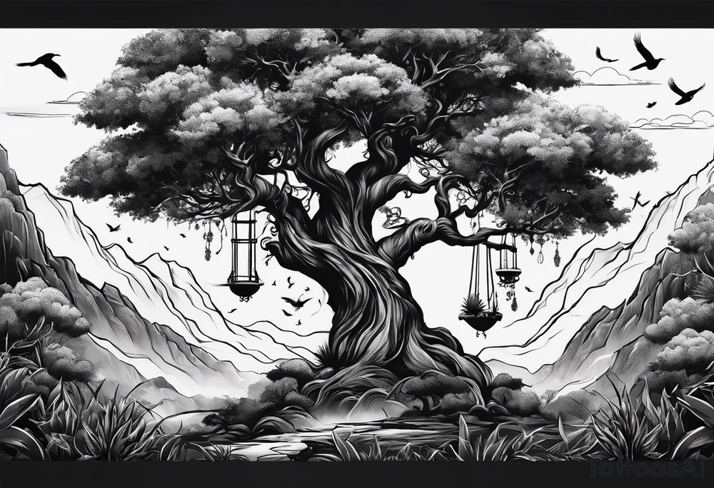 poison tree, strong, tall, birds tattoo idea