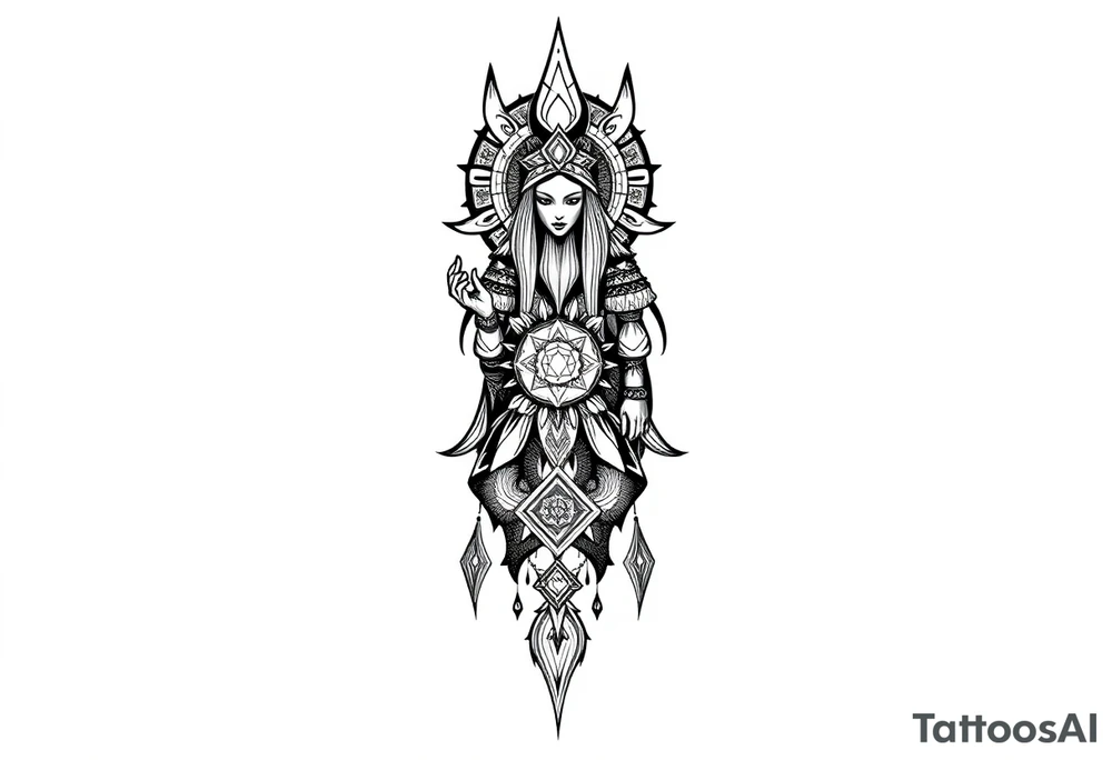 long ornament shaman and witch style mytical with ancient rhyme tattoo idea
