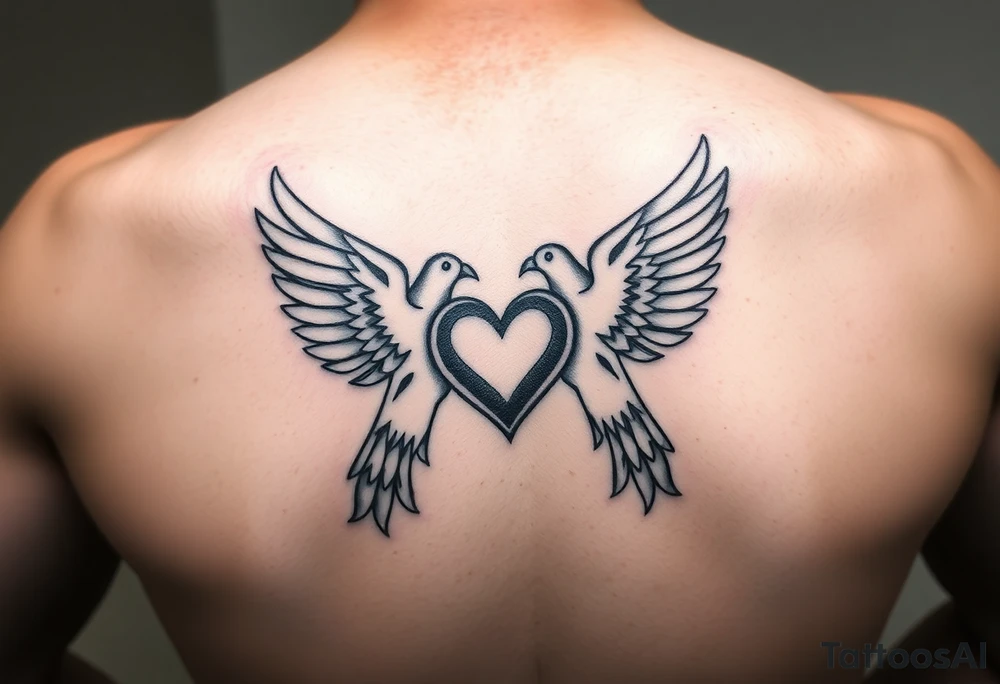 Two doves with heart in center tattoo idea