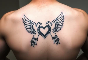 Two doves with heart in center tattoo idea