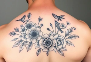 Beautiful wild flowers including wild animals and creatures for a leg sleeve tattoo idea