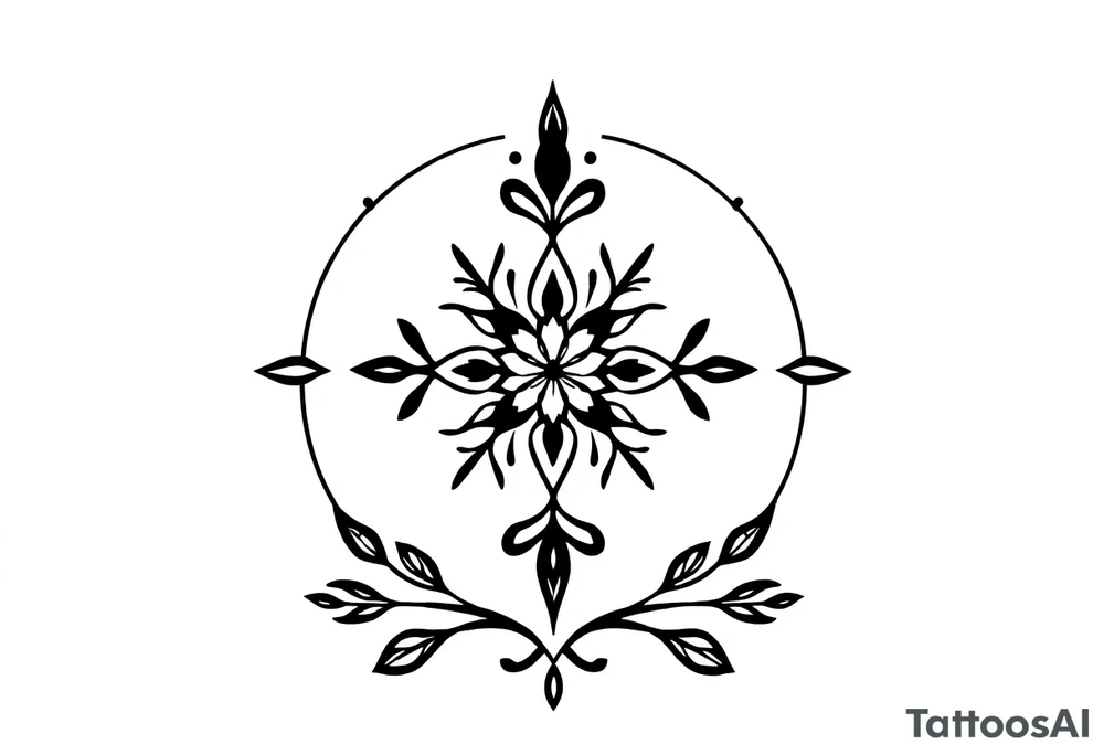 a round floral pattern containing symbols and icons for christmas, winter, mistletoe, oklive branches tattoo idea