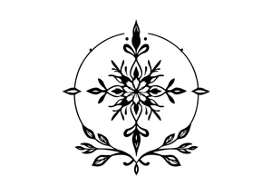 a round floral pattern containing symbols and icons for christmas, winter, mistletoe, oklive branches tattoo idea