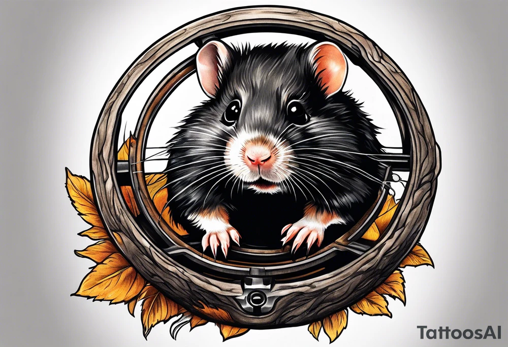 A black hamster running in his wheel tattoo idea