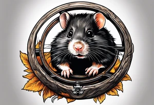 A black hamster running in his wheel tattoo idea