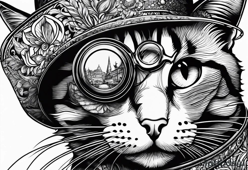 Fancy cat with monocle tattoo idea