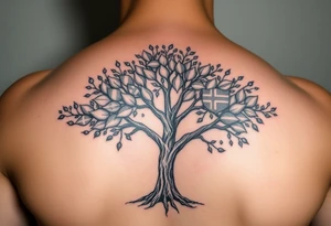 Tree with leaves that are country flags from Prussia,  Ireland, wales, scotland, England, and catawba tribe tattoo idea