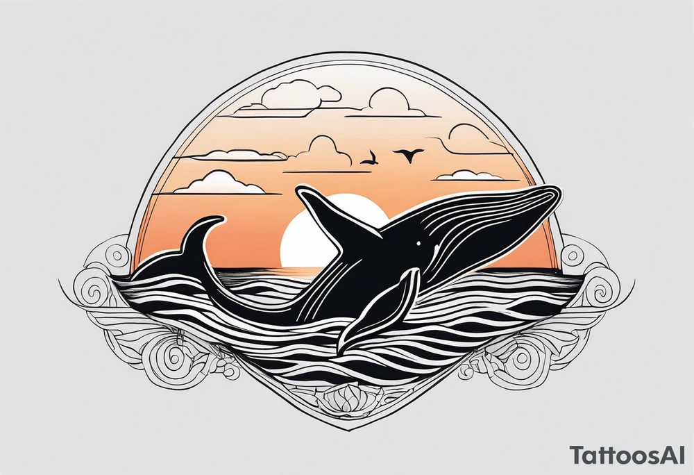Dainty and delicate whale tail in sunset tattoo idea