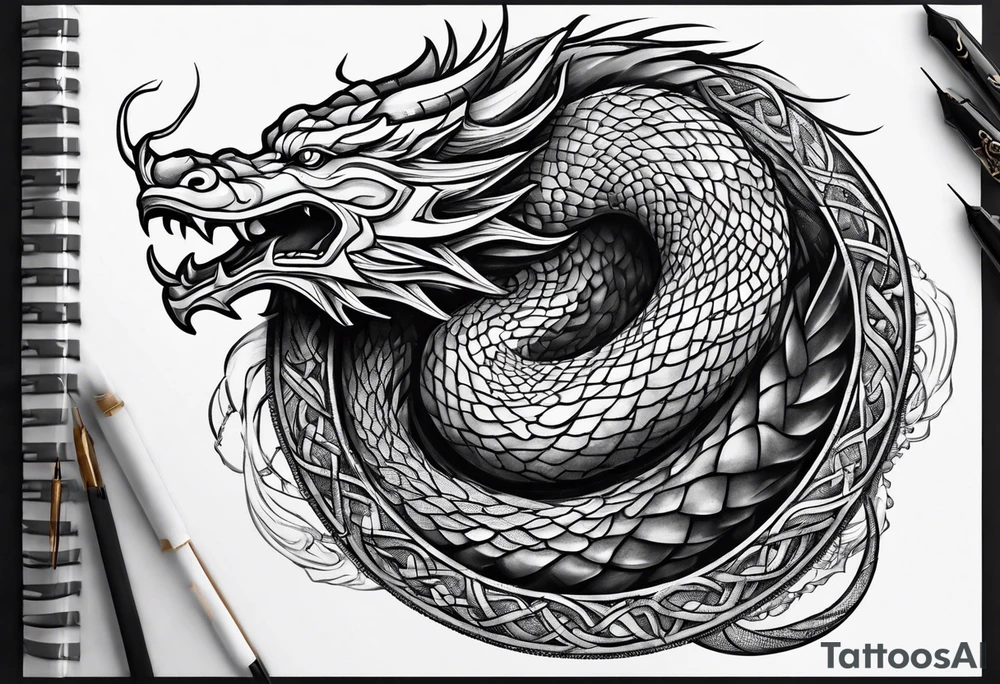 Ouroboros dragon on elbow tattoo idea