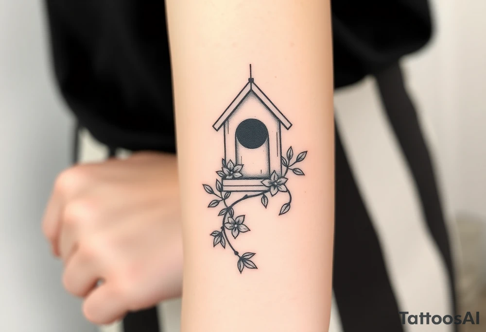 Birdhouse with flower vine tattoo idea