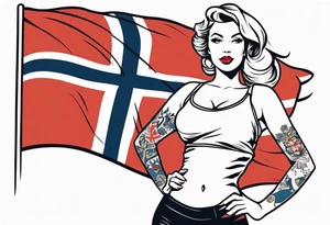 Pinup girl holding a Norwegian flag tattoo idea