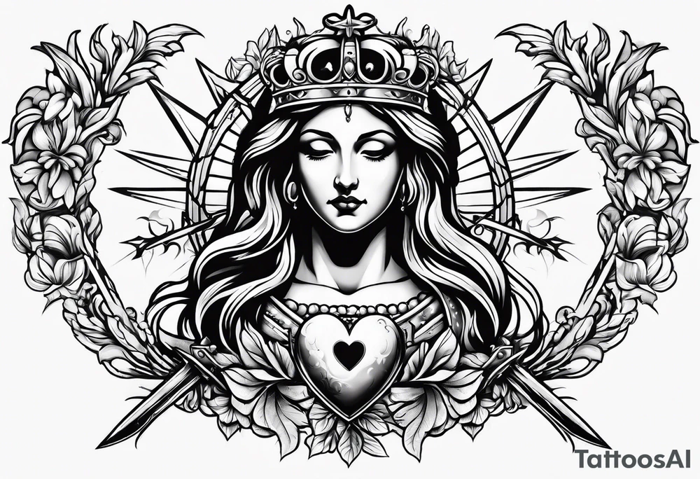 Sacred heart of marry with swords tattoo idea