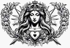 Sacred heart of marry with swords tattoo idea