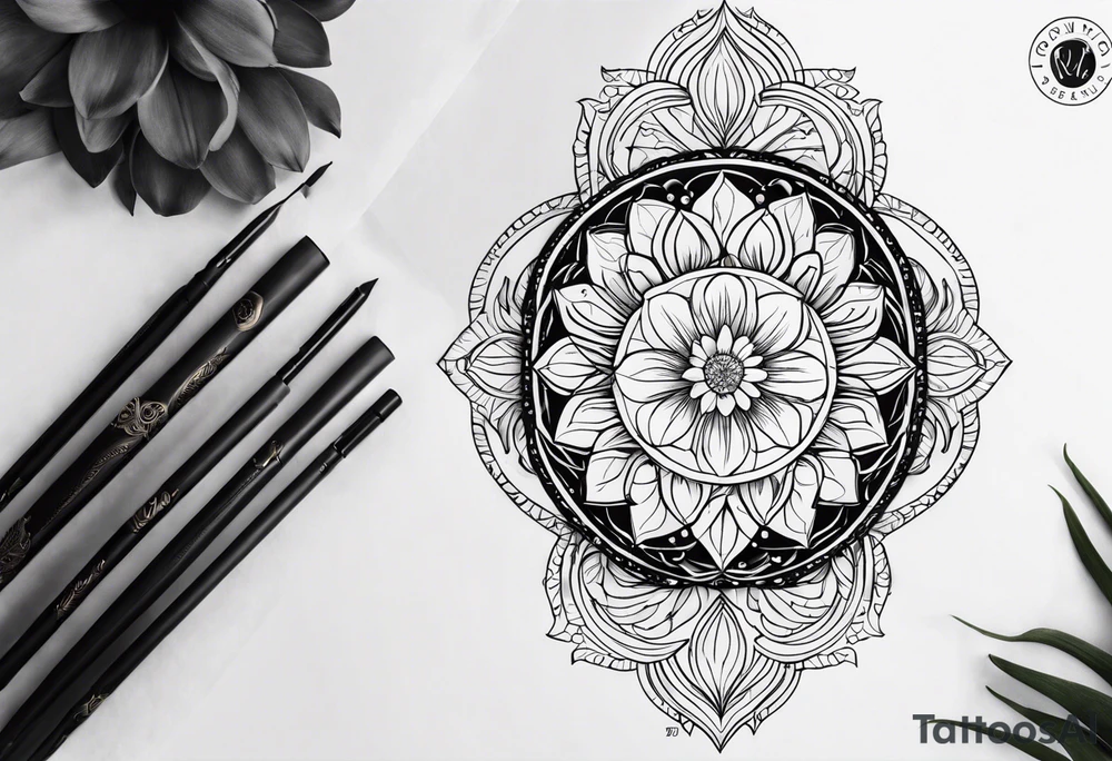 Forearm mandala design for Virgo zodiac sign and tulips tattoo idea