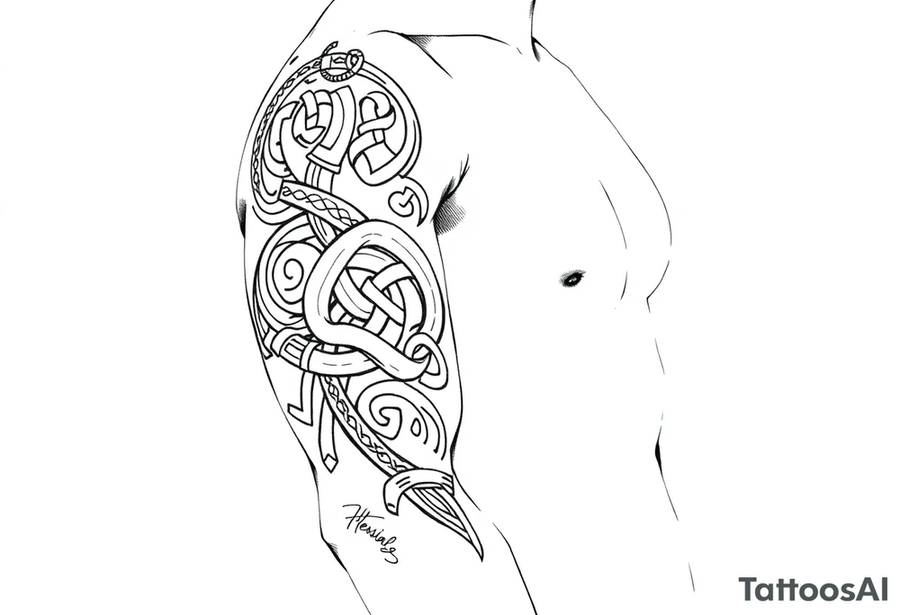 Māori style Celtic tribal knots
and bands black and white shading tattoo idea