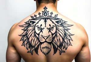 powerful majestic lion with third eye and a crown of bones tattoo idea