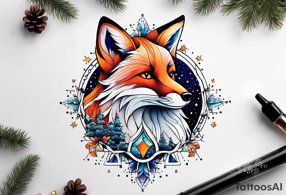 Constellation, animal fox , snowflake tattoo idea