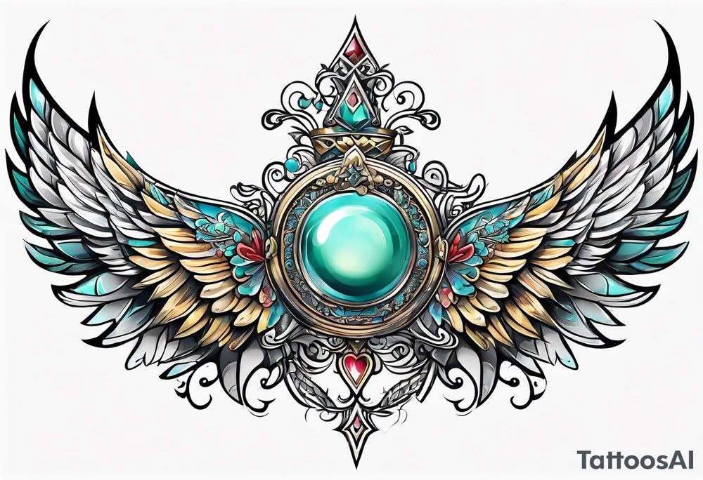 Full sternum tattoo wings wide tattoo idea