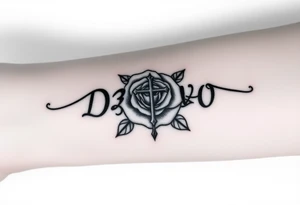 Name D3von with a rose and cross in the middle tattoo idea