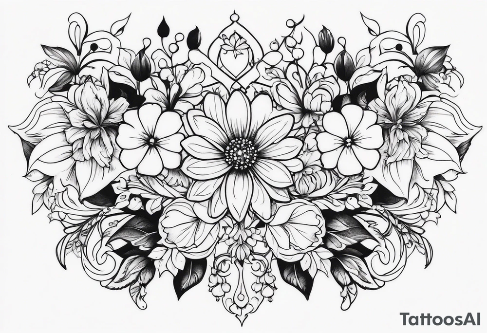 ornaments of flowers tattoo idea