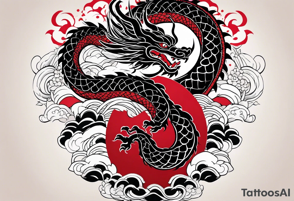 The name Nakama painted vertically  in Shodo style. A Japanes dragon coiled around it. tattoo idea