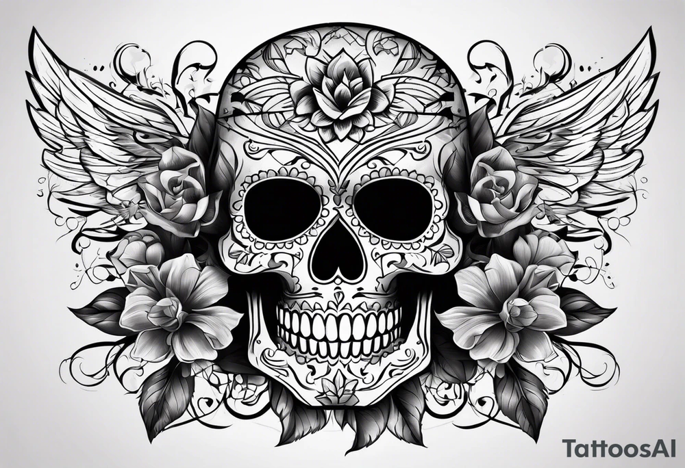 Manly sugar skull with bones tattoo idea