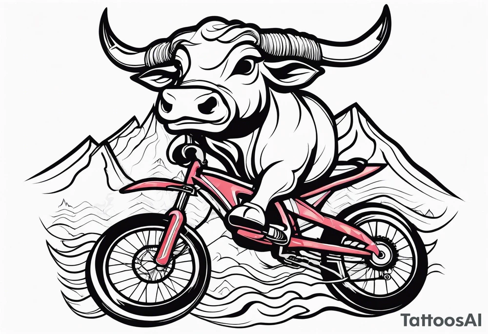 mountain, bike, bull tattoo idea
