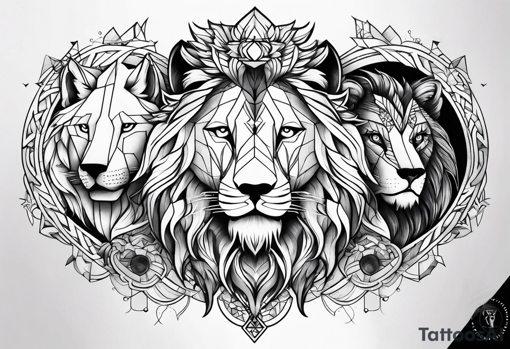 Lion,  wolf, lady and phoenix tattoo idea