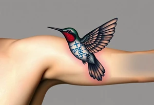 hummingbird with wings made of hieroglyphic symbols(only red , blue and black are possible colors) tattoo idea