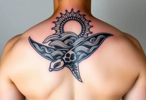 Polynesian/maori music waveforms deep-sea manta ray flowing lines, maori sun, maori turtle tattoo idea