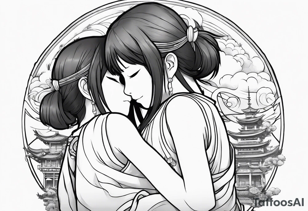 Spirited away Haku Chihiro hugging tattoo idea