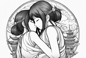 Spirited away Haku Chihiro hugging tattoo idea