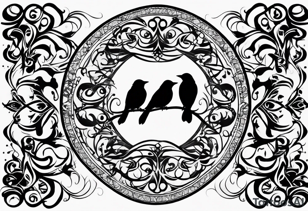 family tree with 6 black birds and cadinal tattoo idea
